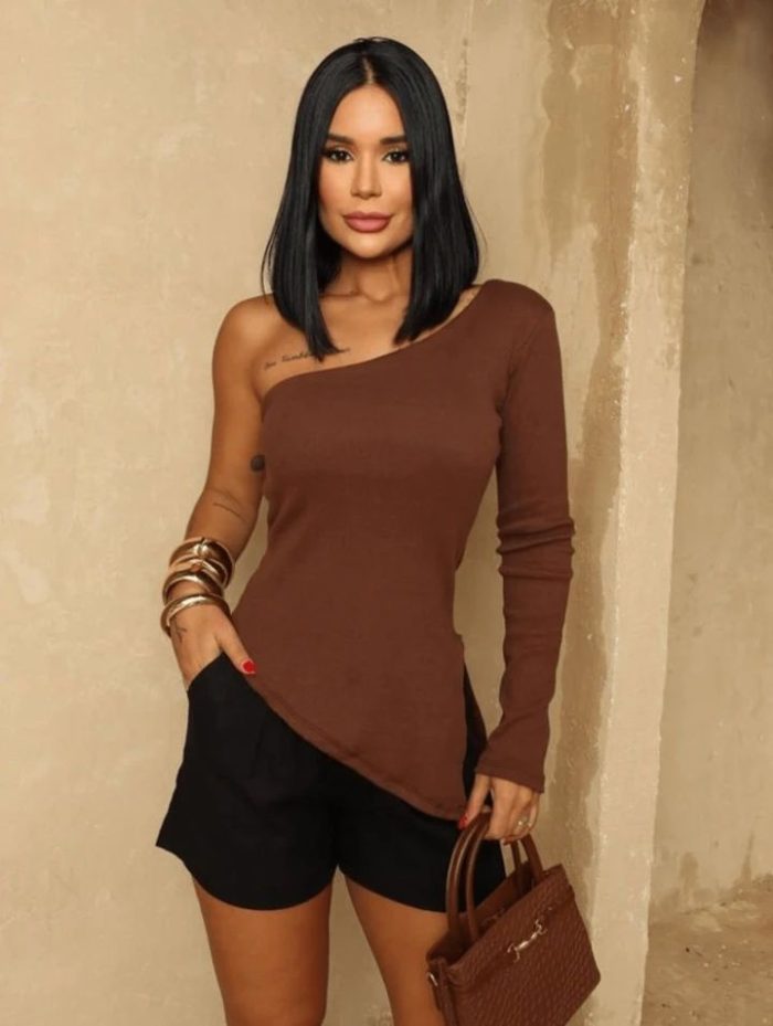 blusa canelada de um ombro só blusa canelada de um ombro só